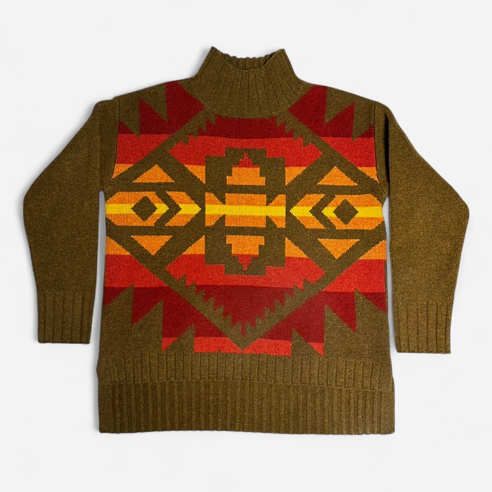 Pendleton 100% Lambswool Turtleneck Sweater Bold Aztec Geometric Pattern Size S